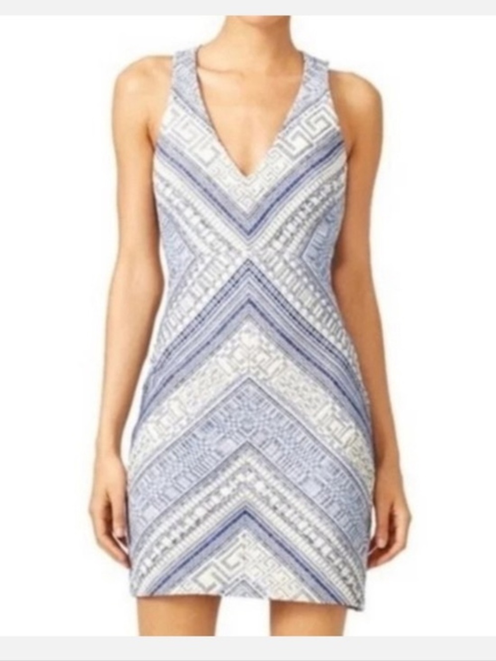 Amanda Uprichard Blue Cream Geometric Printed Midi Dress Size L
